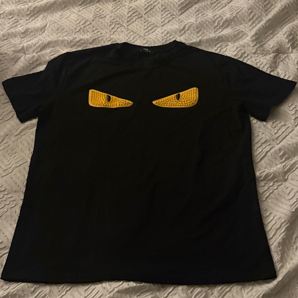 Black Fendi T-Shirt with Yellow Eye Design